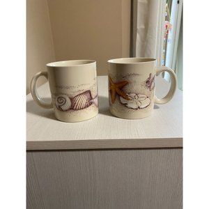 Pair (2) Otagiri Japan Coffee Tea Mugs Starfish Sand Dollar Seashells